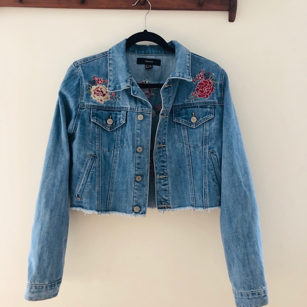 Embroidered Denim Jacket by Forever 21